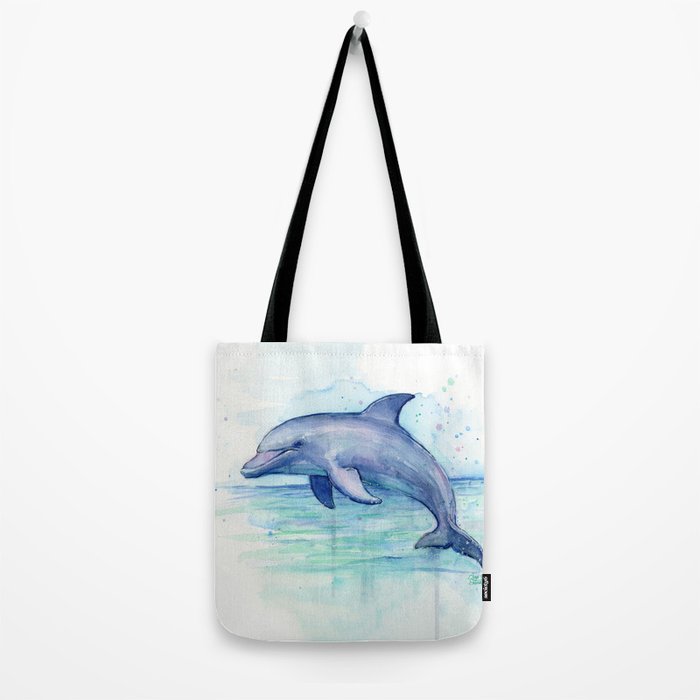Dolphin Watercolor Sea Creature Animal Tote Bag Gallery Image 2