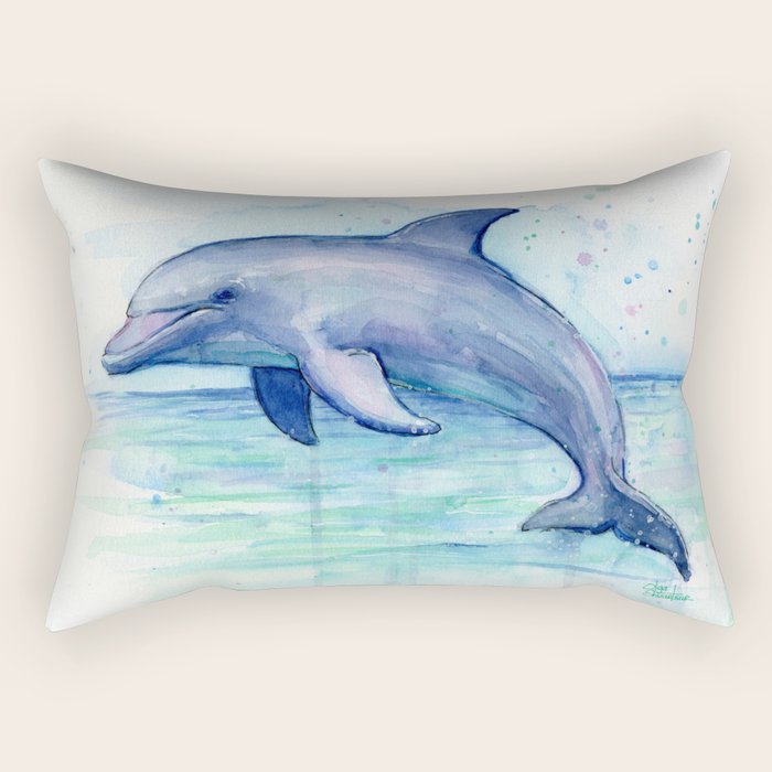 Dolphin Watercolor Sea Creature Animal Rectangular Pillow Gallery Image 1