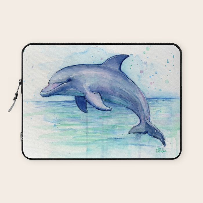 Dolphin Watercolor Sea Creature Animal Laptop Sleeve Gallery Image 1