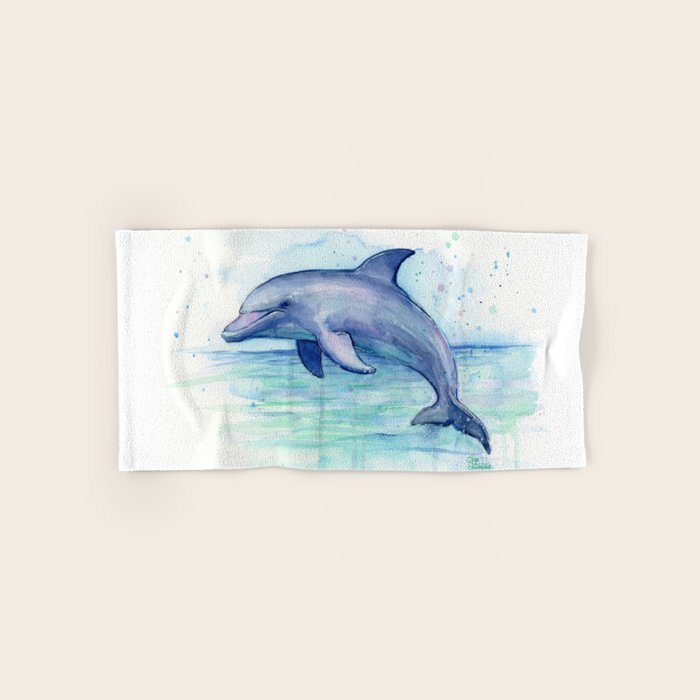 Dolphin Watercolor Sea Creature Animal Bath Towel Gallery Image 1