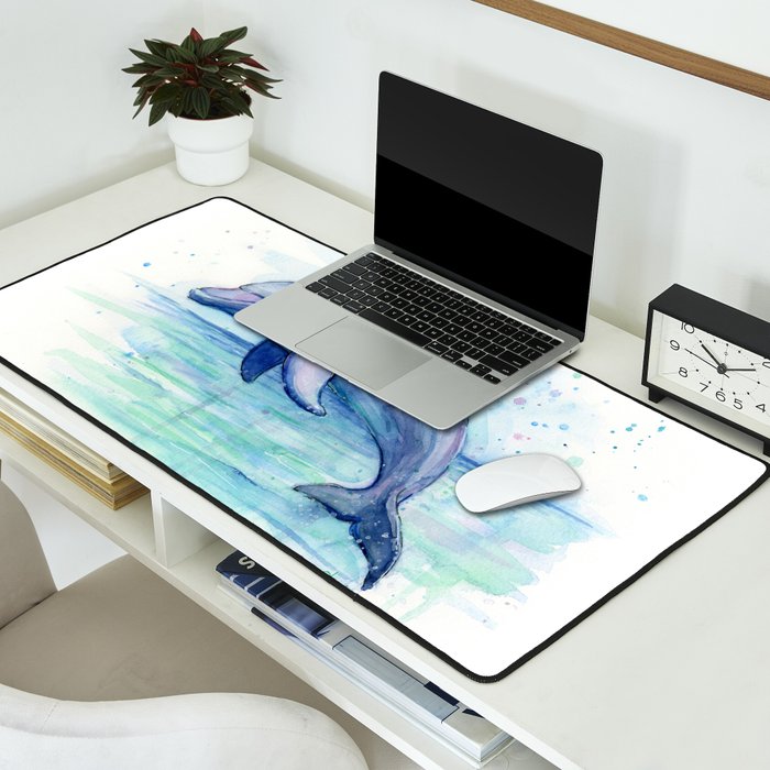 Dolphin Watercolor Sea Creature Animal Desk Mat Gallery Image 2