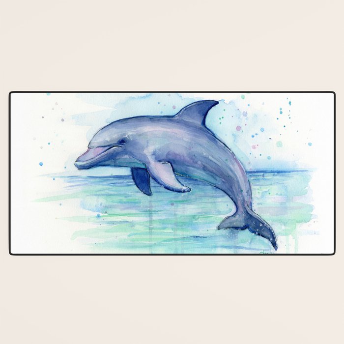 Dolphin Watercolor Sea Creature Animal Desk Mat Gallery Image 3
