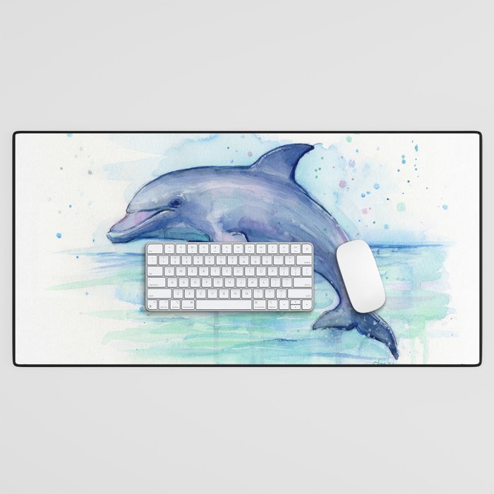 Dolphin Watercolor Sea Creature Animal Desk Mat Gallery Image 1