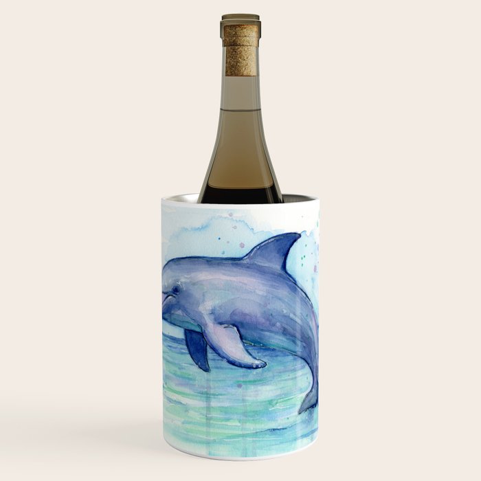 Dolphin Watercolor Sea Creature Animal Wine Chiller Gallery Image 1