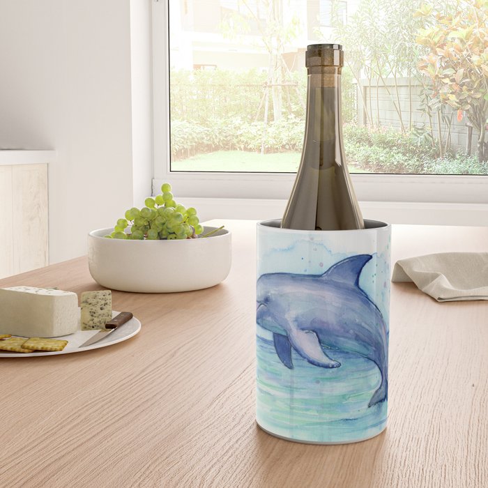 Dolphin Watercolor Sea Creature Animal Wine Chiller Gallery Image 4