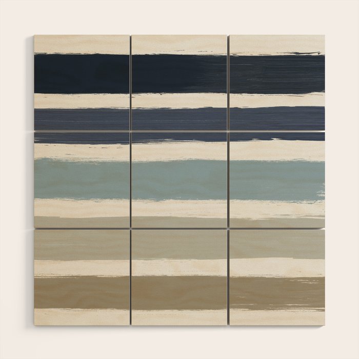 Blue & Taupe Stripes Wood Wall Art Gallery Image 1