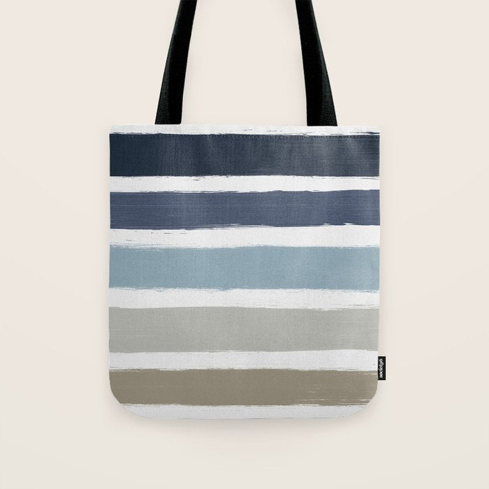 Blue & Taupe Stripes Tote Bag Gallery Image 1