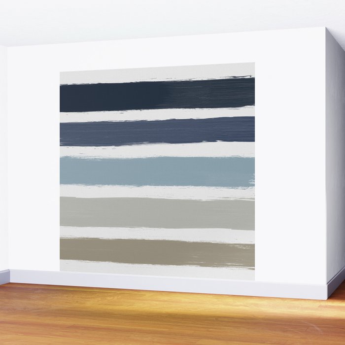 Blue & Taupe Stripes Wall Mural Gallery Image 2