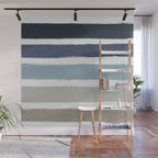 Blue & Taupe Stripes Wall Mural Gallery Image 1