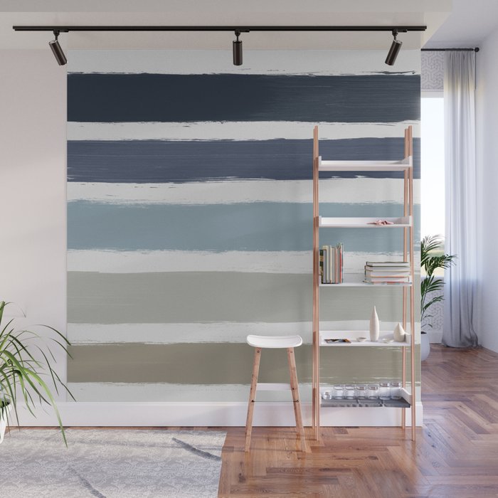 Blue & Taupe Stripes Wall Mural Gallery Image 1