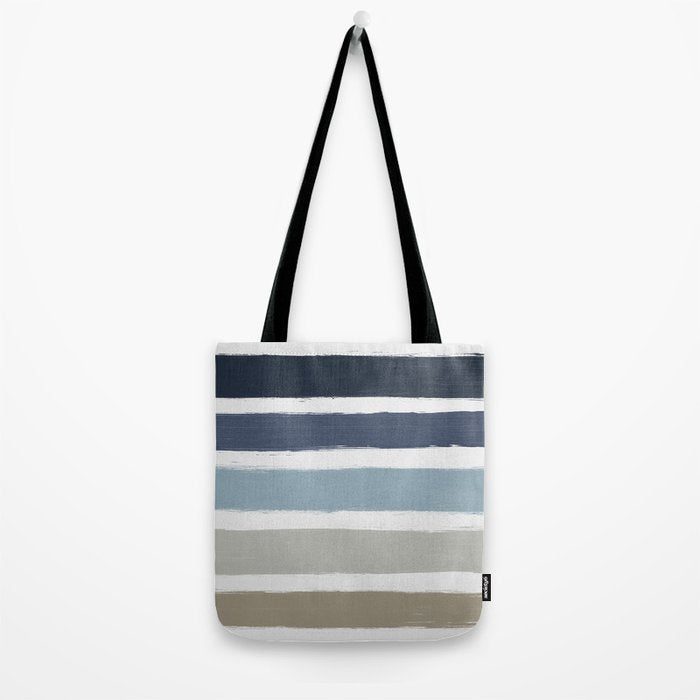 Blue & Taupe Stripes Tote Bag Gallery Image 2