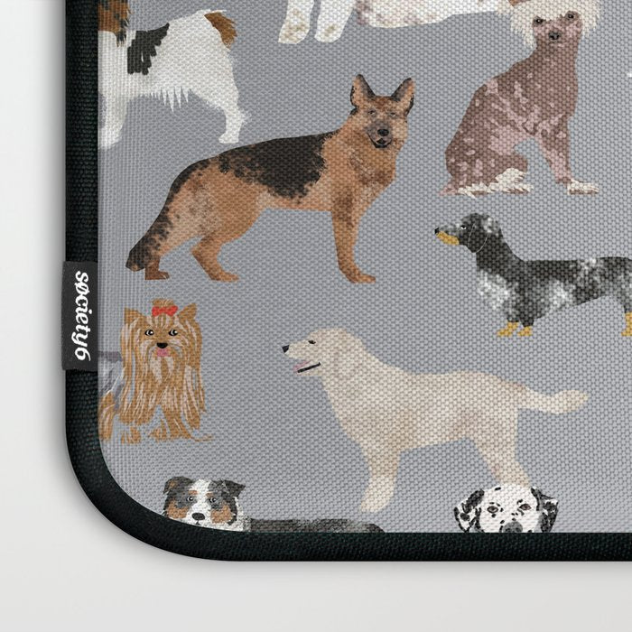 Mixed Dog lots of dogs dog lovers rescue dog art print pattern grey poodle shepherd akita corgi Laptop Sleeve Gallery Image 3