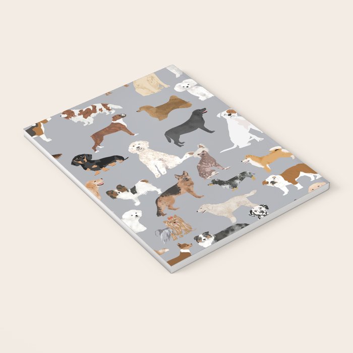 Mixed Dog lots of dogs dog lovers rescue dog art print pattern grey poodle shepherd akita corgi Notebook Gallery Image 3