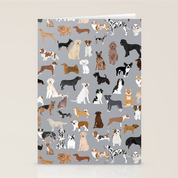 Mixed Dog lots of dogs dog lovers rescue dog art print pattern grey poodle shepherd akita corgi Stationery Card Gallery Image 1