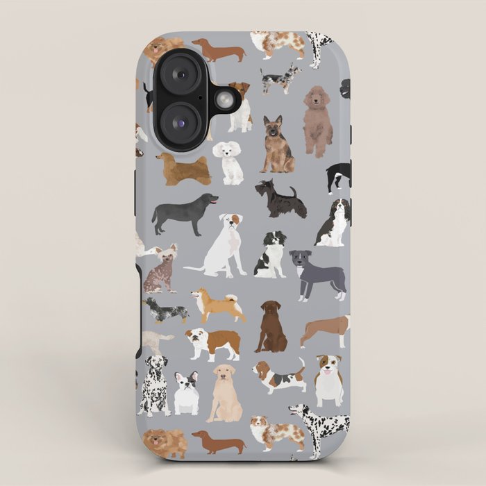 Mixed Dog lots of dogs dog lovers rescue dog art print pattern grey poodle shepherd akita corgi iPhone Case Gallery Image 1