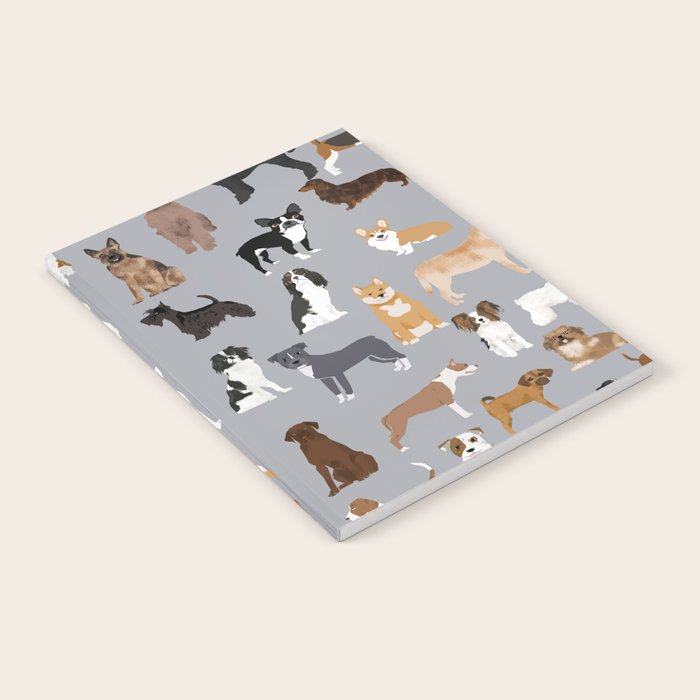 Mixed Dog lots of dogs dog lovers rescue dog art print pattern grey poodle shepherd akita corgi Notebook Gallery Image 2