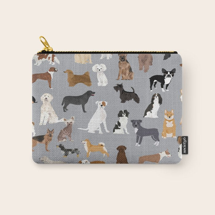 Mixed Dog lots of dogs dog lovers rescue dog art print pattern grey poodle shepherd akita corgi Carry All Pouch Gallery Image 1