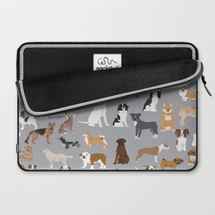 Mixed Dog lots of dogs dog lovers rescue dog art print pattern grey poodle shepherd akita corgi Laptop Sleeve Gallery Image 2