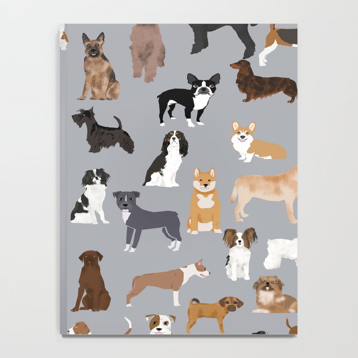 Mixed Dog lots of dogs dog lovers rescue dog art print pattern grey poodle shepherd akita corgi Notebook Gallery Image 4
