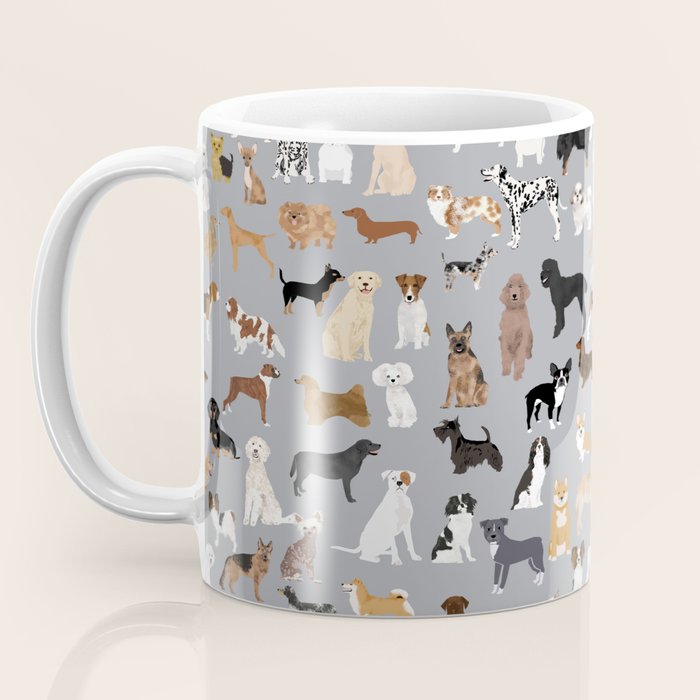 Mixed Dog lots of dogs dog lovers rescue dog art print pattern grey poodle shepherd akita corgi Coffee Mug Gallery Image 3