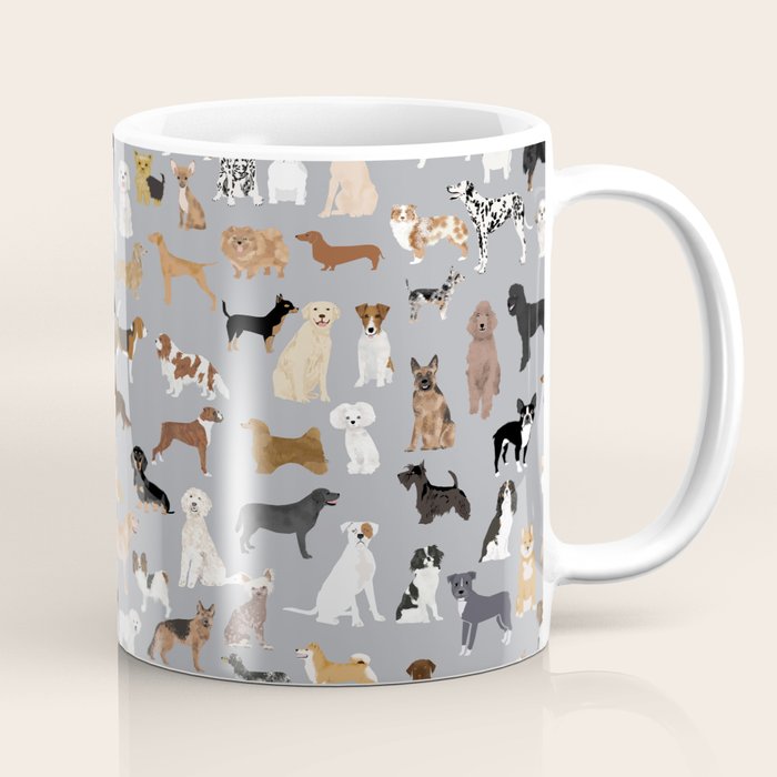 Mixed Dog lots of dogs dog lovers rescue dog art print pattern grey poodle shepherd akita corgi Coffee Mug Gallery Image 1