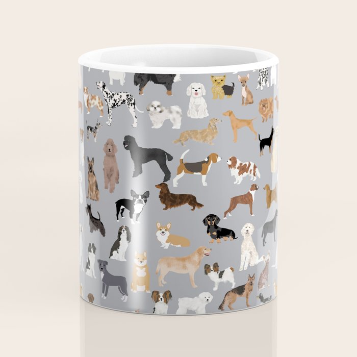 Mixed Dog lots of dogs dog lovers rescue dog art print pattern grey poodle shepherd akita corgi Coffee Mug Gallery Image 4