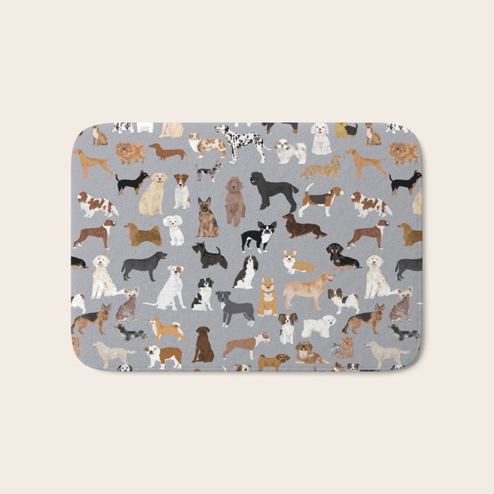 Mixed Dog lots of dogs dog lovers rescue dog art print pattern grey poodle shepherd akita corgi Bath Mat Gallery Image 1