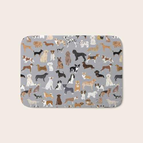 Mixed Dog Lots Of Dogs Dog Lovers Rescue Dog Art Print Pattern Grey Poodle Shepherd Akita Corgi Bath Mat Gallery Image 1