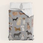 Mixed Dog lots of dogs dog lovers rescue dog art print pattern grey poodle shepherd akita corgi Duvet Cover Gallery Image 6