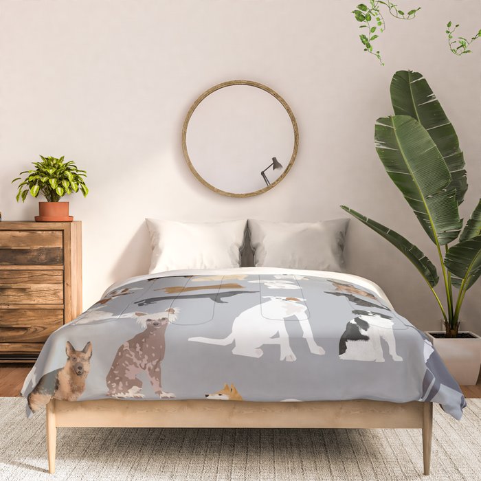 Mixed Dog lots of dogs dog lovers rescue dog art print pattern grey poodle shepherd akita corgi Comforter Gallery Image 3