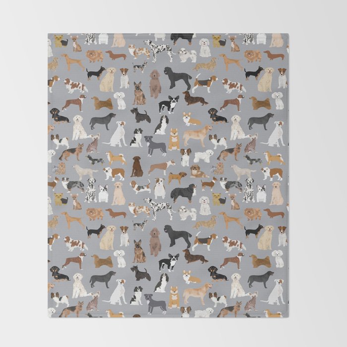 Mixed Dog lots of dogs dog lovers rescue dog art print pattern grey poodle shepherd akita corgi Throw Blanket Gallery Image 2