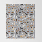 Mixed Dog lots of dogs dog lovers rescue dog art print pattern grey poodle shepherd akita corgi Throw Blanket Gallery Image 2