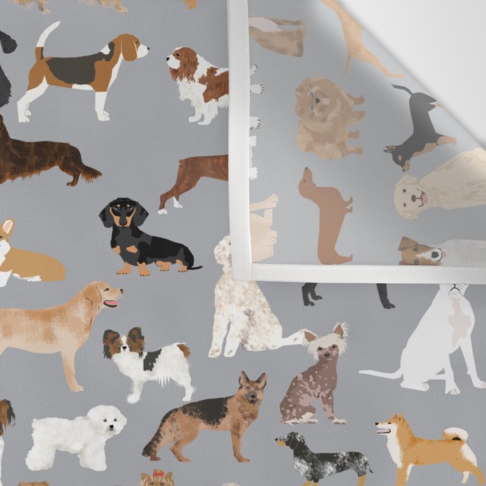 Mixed Dog lots of dogs dog lovers rescue dog art print pattern grey poodle shepherd akita corgi Wall Tapestry Gallery Image 3