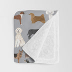 Mixed Dog lots of dogs dog lovers rescue dog art print pattern grey poodle shepherd akita corgi Throw Blanket Gallery Image 3