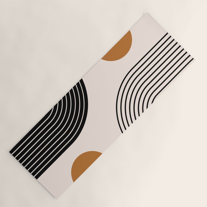 Nesting Rainbow Lines Geometric Pattern Race Track Lines Orange Circles Mid Century Modern Cool Magical Mystical Abstract Art Bohemian Boho Style Trendy Yoga Mat Gallery Image 1