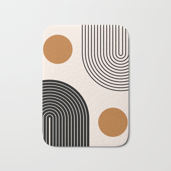 Nesting Rainbow Lines Geometric Pattern Race Track Lines Orange Circles Mid Century Modern Cool Magical Mystical Abstract Art Bohemian Boho Style Trendy Bath Mat Gallery Image 1