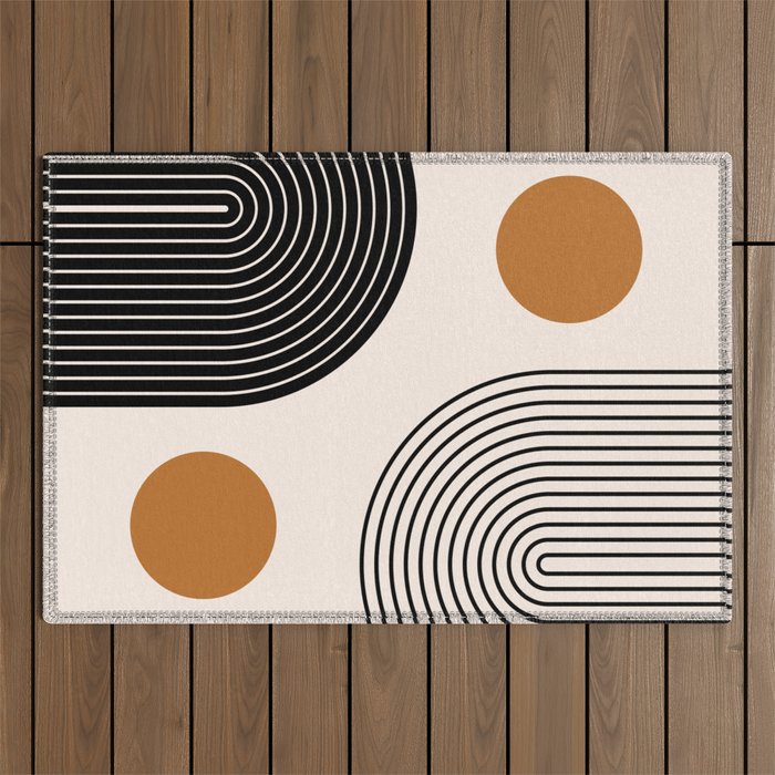 Nesting Rainbow Lines Geometric Pattern Race Track Lines Orange Circles Mid Century Modern Cool Magical Mystical Abstract Art Bohemian Boho Style Trendy Outdoor Rug Gallery Image 1