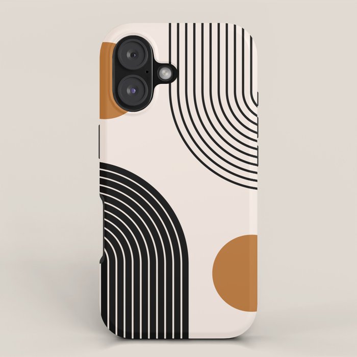 Nesting Rainbow Lines Geometric Pattern Race Track Lines Orange Circles Mid Century Modern Cool Magical Mystical Abstract Art Bohemian Boho Style Trendy iPhone Case Gallery Image 1