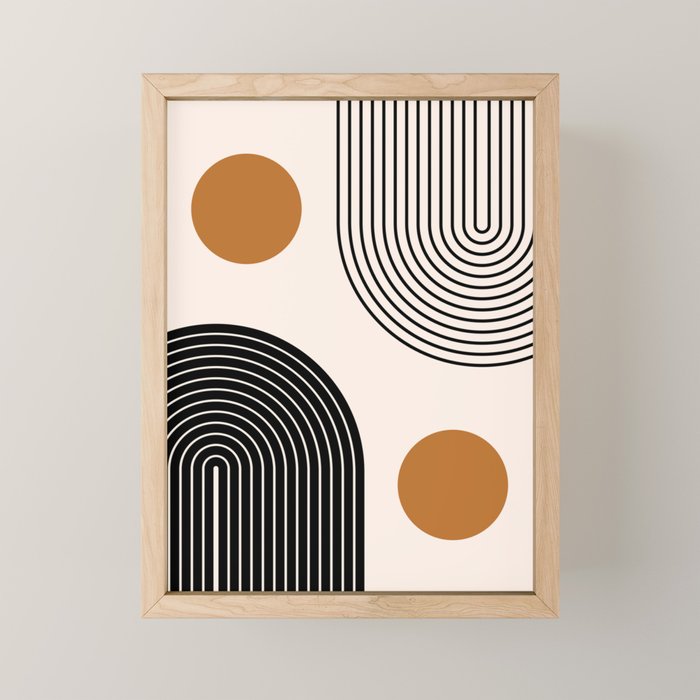 Nesting Rainbow Lines Geometric Pattern Race Track Lines Orange Circles Mid Century Modern Cool Magical Mystical Abstract Art Bohemian Boho Style Trendy Mini Art Print Gallery Image 1