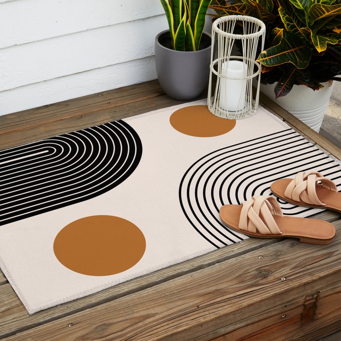 Nesting Rainbow Lines Geometric Pattern Race Track Lines Orange Circles Mid Century Modern Cool Magical Mystical Abstract Art Bohemian Boho Style Trendy Outdoor Rug Gallery Image 2