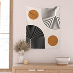 Nesting Rainbow Lines Geometric Pattern Race Track Lines Orange Circles Mid Century Modern Cool Magical Mystical Abstract Art Bohemian Boho Style Trendy Wall Tapestry Gallery Image 2