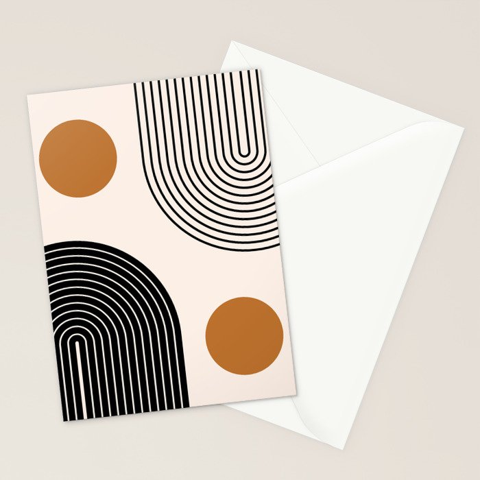 Nesting Rainbow Lines Geometric Pattern Race Track Lines Orange Circles Mid Century Modern Cool Magical Mystical Abstract Art Bohemian Boho Style Trendy Stationery Card Gallery Image 2