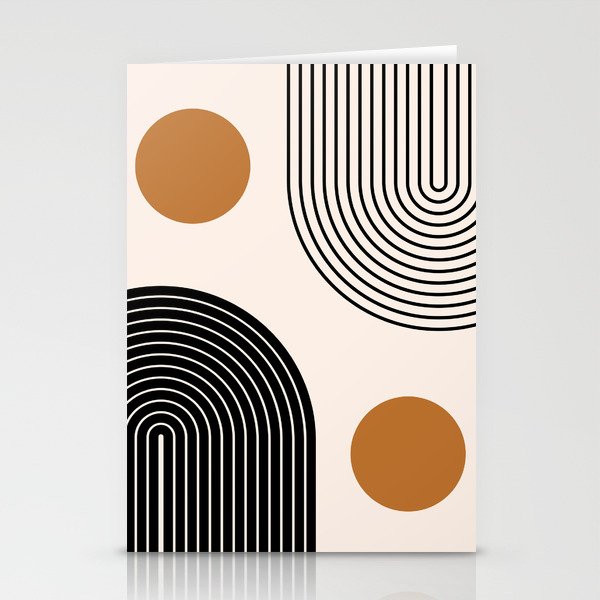 Nesting Rainbow Lines Geometric Pattern Race Track Lines Orange Circles Mid Century Modern Cool Magical Mystical Abstract Art Bohemian Boho Style Trendy Stationery Card Gallery Image 1