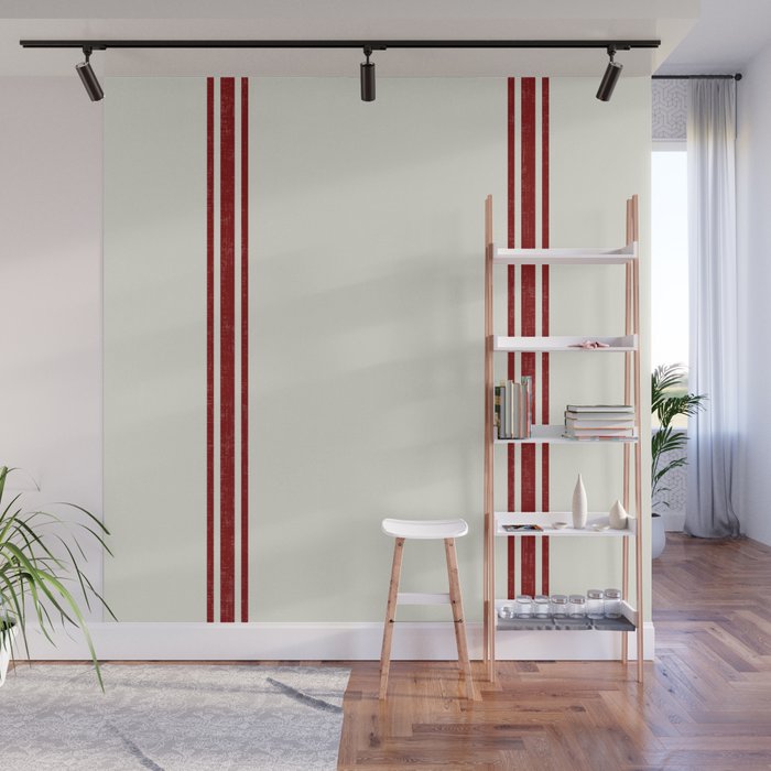 Vintage Country French Grainsack Red Stripes Creme Background Wall Mural Gallery Image 1