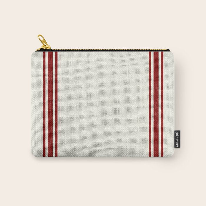 Vintage Country French Grainsack Red Stripes Creme Background Carry All Pouch Gallery Image 1