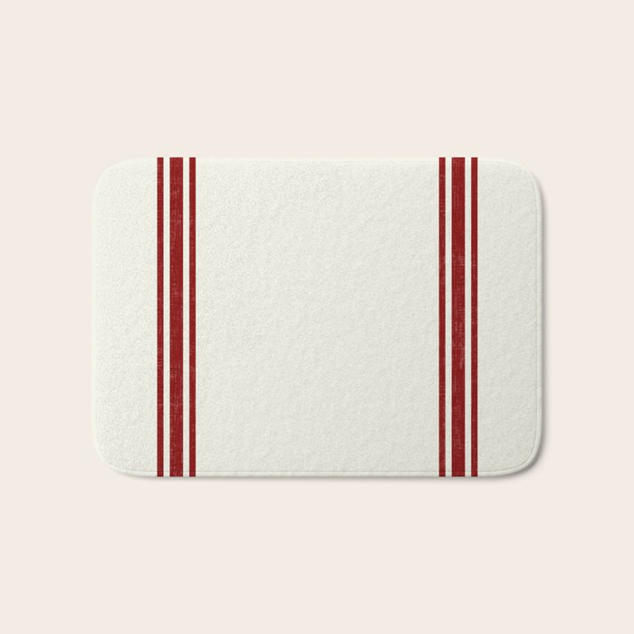 Vintage Country French Grainsack Red Stripes Creme Background Bath Mat Gallery Image 1