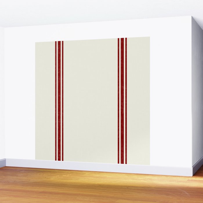 Vintage Country French Grainsack Red Stripes Creme Background Wall Mural Gallery Image 2