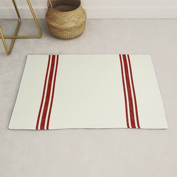Vintage Country French Grainsack Red Stripes Creme Background Rug Gallery Image 1