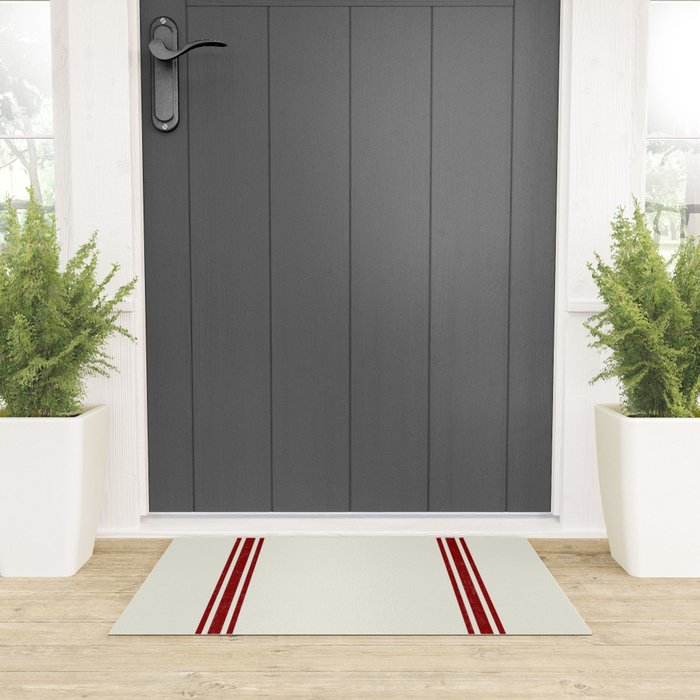 Vintage Country French Grainsack Red Stripes Creme Background Welcome Mat Gallery Image 3