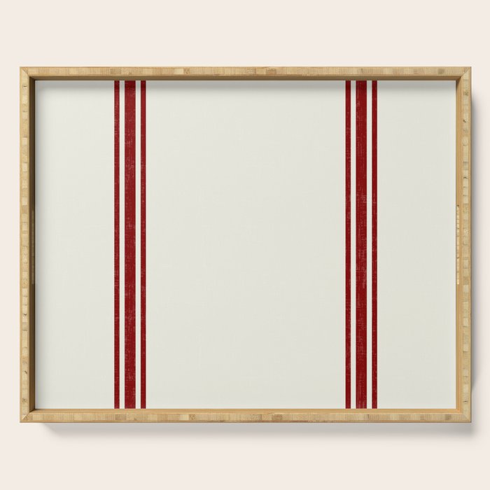 Vintage Country French Grainsack Red Stripes Creme Background Serving Tray Gallery Image 1